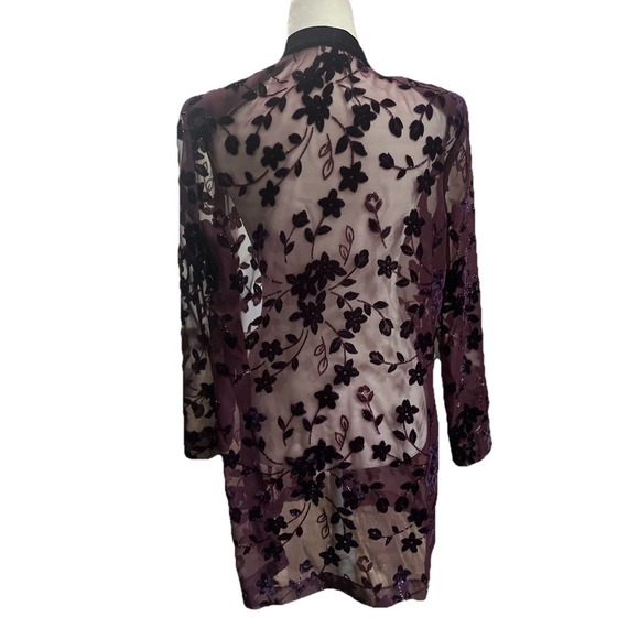 R & M Richard By Karen Kwong VTG Size 10 Purple Velour Burnout Floral Cardigan - Picture 2 of 9